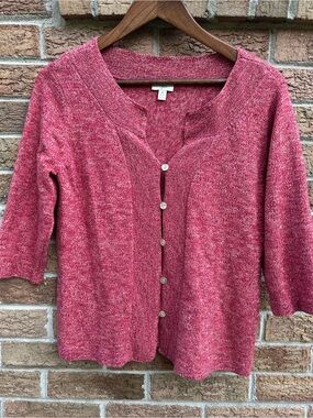 J. Jill Heathered Rose Pink Knit Button-Front Cardigan size medium